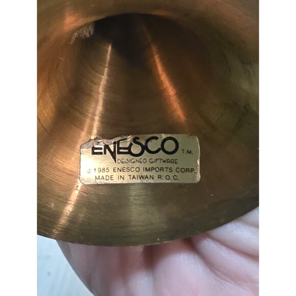 Vtg 1985 Enesco Brass Trumpet/Bugle Shaped Candle Holders 7" Christmas W/Box - Picture 4 of 5